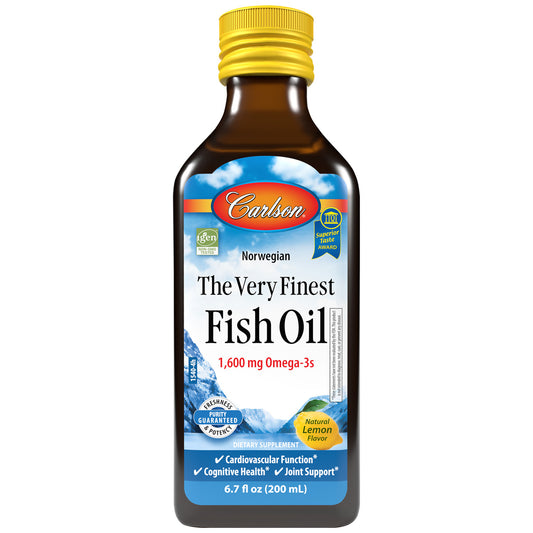 The Very Finest Fish Oil provides 1,600 mg of omega-3s, including EPA, DHA, and DPA, in a single teaspoon to support heart, brain, vision, joint, immune, and overall health. sku_1540