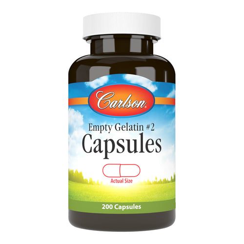 Carlson Empty Gelatin Capsules are easy to pull apart and fill, and they come in a convenient screw-cap bottle, great for traveling or on-the-go lifestyles. empty gel caps, empty capsules, empty gelatin capsules.  sku_9416-UPC