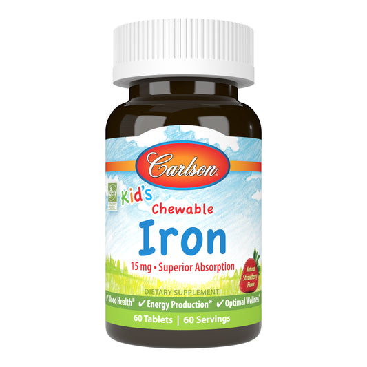 A single Kid's Chewable Iron strawberry-flavored tablet provides 15 mg of iron to promote healthy blood, energy utilization, and immune function. sku_5594-UPC