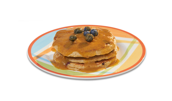 Blueberry Pancakes with Peachie-Maple Topping